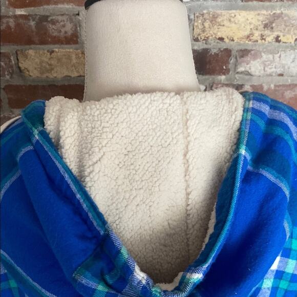 Lands' End Blue Plaid Fleece Hooded Jacket Size S/P 6/8 - Picture 6 of 7